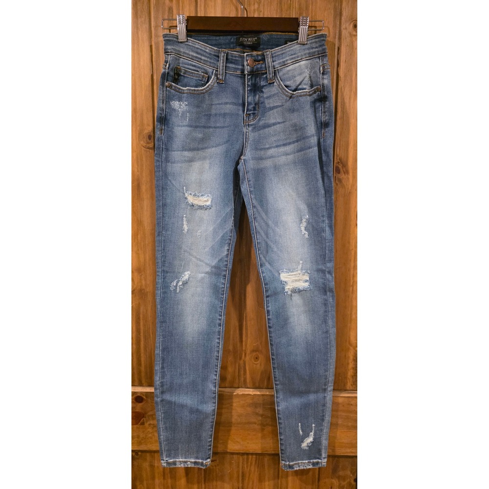 Judy Blue Skinny Jeans Womens 3/26 Blue Excellent Distressed Medium Wash Slim